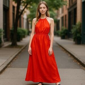 Staud Orange Backless Halter Dress Women's Size XS